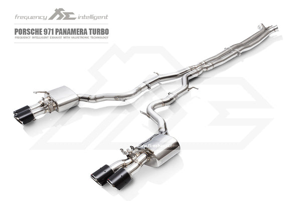 FI Exhaust Porsche 971 Panamera Turbo Mid Muffler X Pipe + Valvetronic Mufflers + Quad Tips