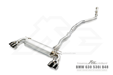 FI Exhaust BMW 530i G30 Front Pipe + Mid Pipe + Valvetronic Mufflers + Quad Tips