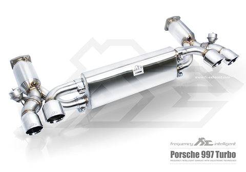 FI Exhaust Porsche 997.1 Turbo Catless Mid Pipe + Valvetronic Mufflers + Quad Tips