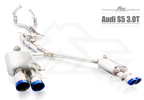 FI Exhaust Audi S4/S5 (B8/B8.5) Sportback Front Pipe + Mid X Pipe + Rear Mufflers + Quad Silver Tips