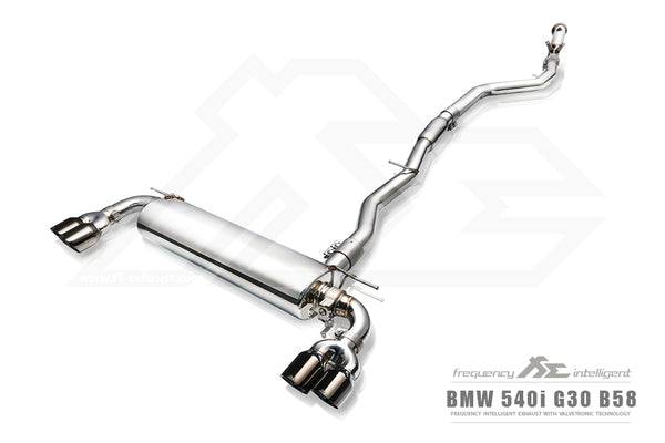 FI Exhaust BMW 540i G30 Front Pipe + Mid Pipe + Valvetronic Mufflers + Quad Tips
