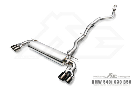 FI Exhaust BMW 540i G30 Front Pipe + Mid Pipe + Valvetronic Mufflers + Quad Tips