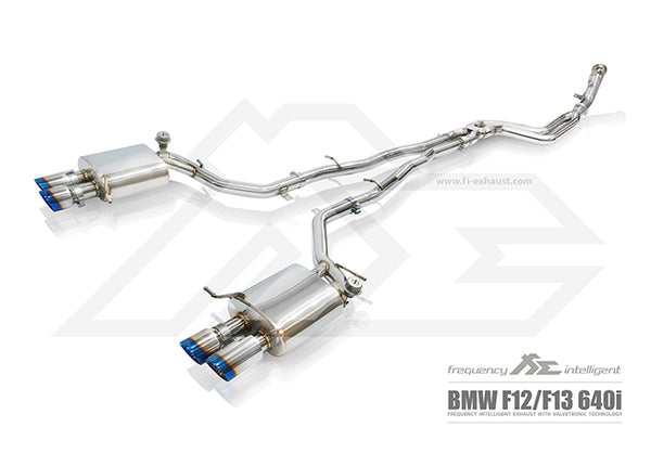 FI Exhaust BMW 640i F12/F13 Coupe Front Pipe + Mid Pipe + Valvetronic Mufflers + Quad Tips