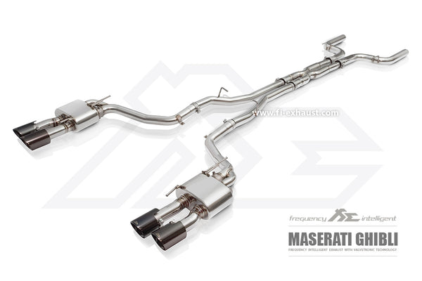 FI Exhaust Maserati Ghibli Front Pipe + Mid X Pipe + Valvetronic Mufflers + Quad Tips