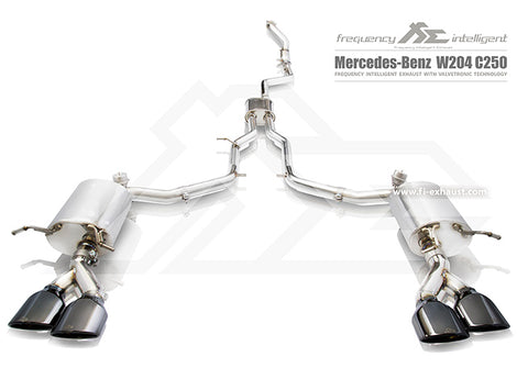 FI Exhaust Mercedes-Benz C180/C200/C250 Front Pipe + Mid Y-Pipe + Valvetronic Mufflers + Quad Tips